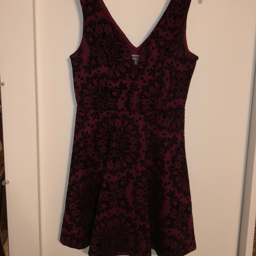 Red and Black Velvet Floral Dress